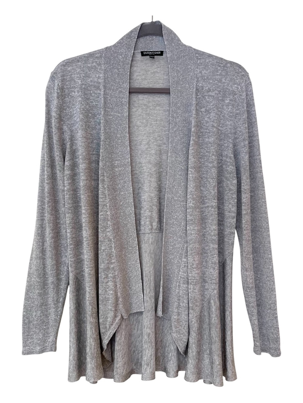 Eileen Fisher Linen Blend Open-Front Cardigan L Petite Gray Lightweight Summer